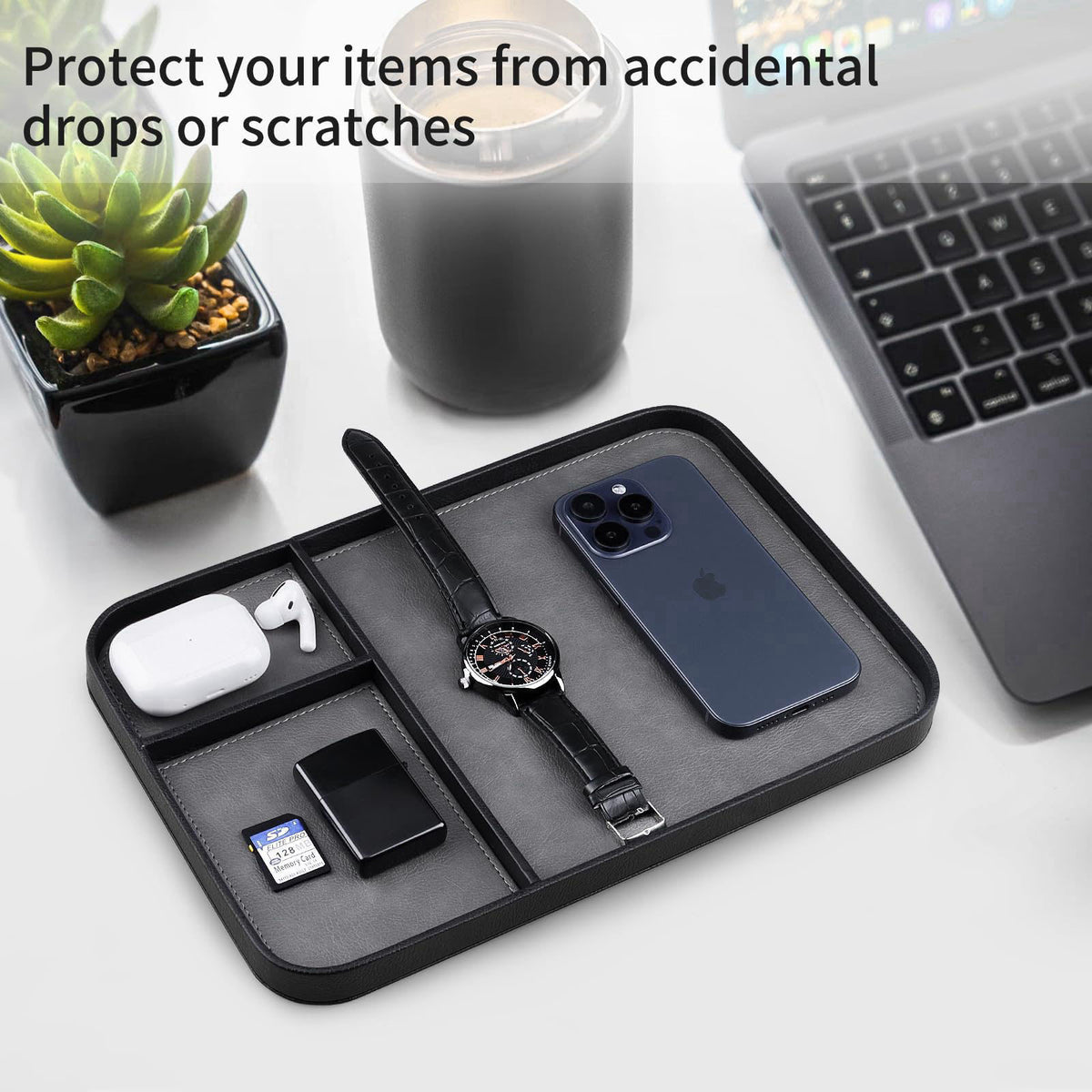 SENEN Leather Tray, Stylish and Organized Multifunctional Tray, for Table Entryway, Premium PU Leather, Catchall Tray fo