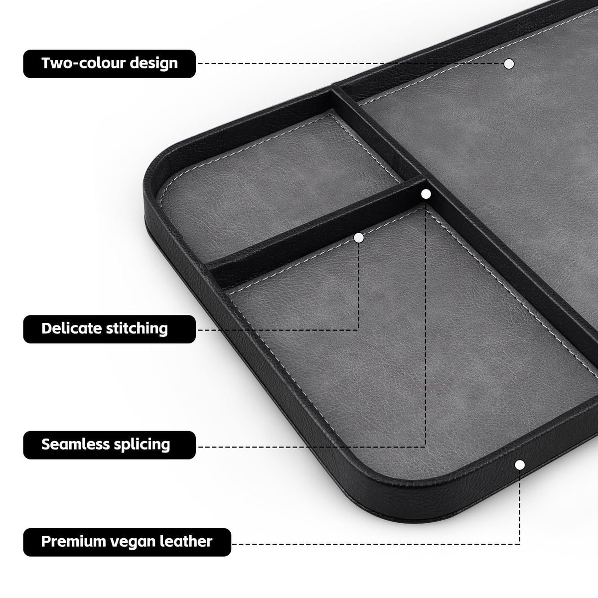 SENEN Leather Tray, Stylish and Organized Multifunctional Tray, for Table Entryway, Premium PU Leather, Catchall Tray fo