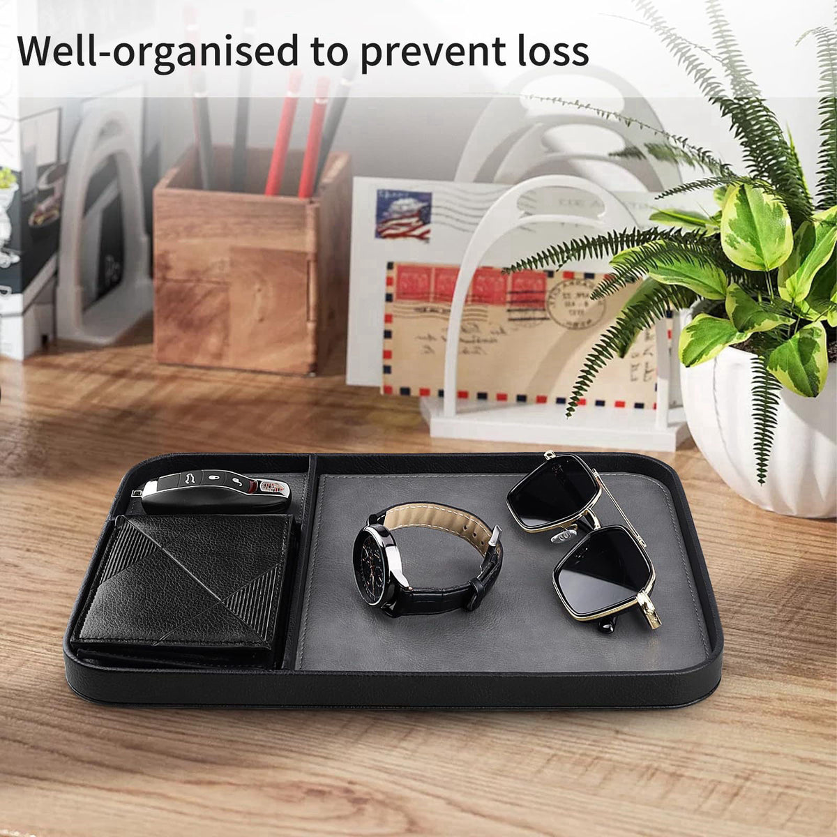 SENEN Leather Tray, Stylish and Organized Multifunctional Tray, for Table Entryway, Premium PU Leather, Catchall Tray fo
