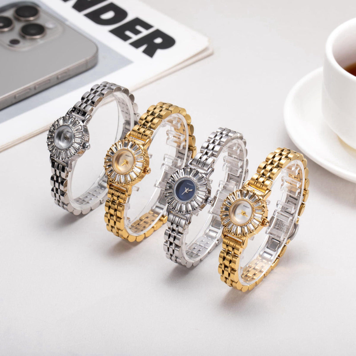GORBEN Gold-Tone Women's Watch with High-Precision Quartz Movement, Crystal Bezel Ultra-Thin Wristwatch, Elegant Gift Bo