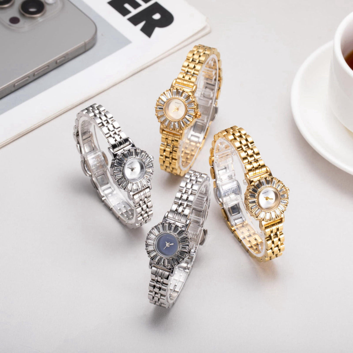 GORBEN Gold-Tone Women's Watch with High-Precision Quartz Movement, Crystal Bezel Ultra-Thin Wristwatch, Elegant Gift Bo