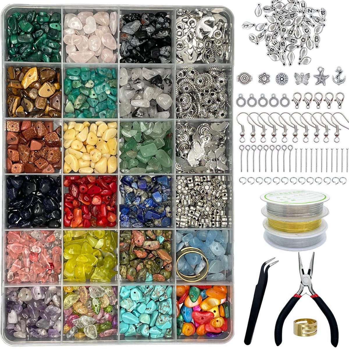 Xmada Jewelry Making Supplies Kit - 1587 PCS Beads, Crystal Beads, Jewelry Pliers, Beading Wire, Earring Hooks, Rings, B