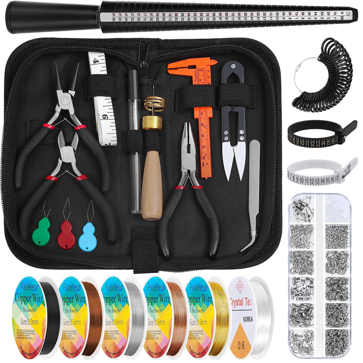 Audab Jewelry Wire Wrapping Jewelry Making Supplies Kit, Ring Sizer Measuring Tools Kit with Tools, Ring Craft Wires, Je