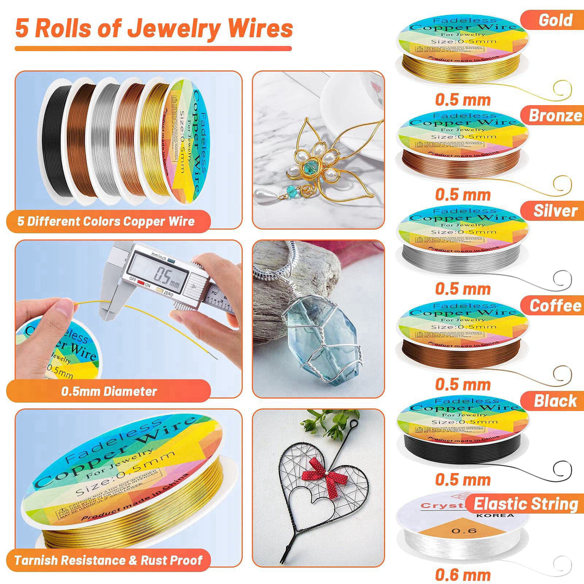 Audab Jewelry Wire Wrapping Jewelry Making Supplies Kit, Ring Sizer Measuring Tools Kit with Tools, Ring Craft Wires, Je