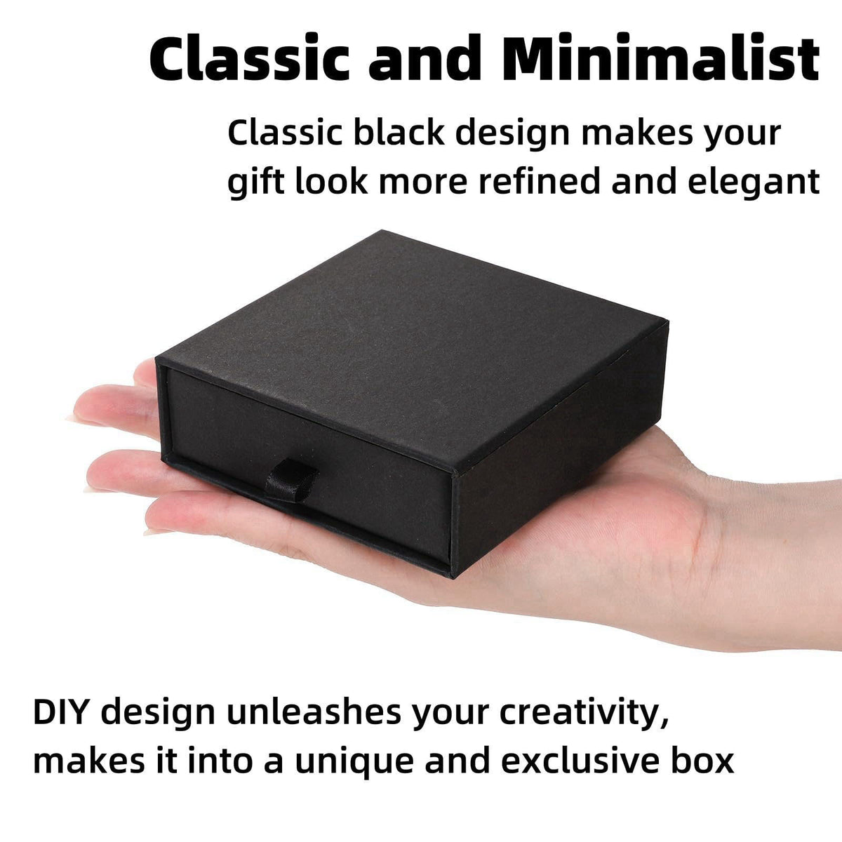 WRINGKIT 24 Pack Jewelry Gift Boxes, 3.5x3.5x1.2 Inch, Black – back view and specifications