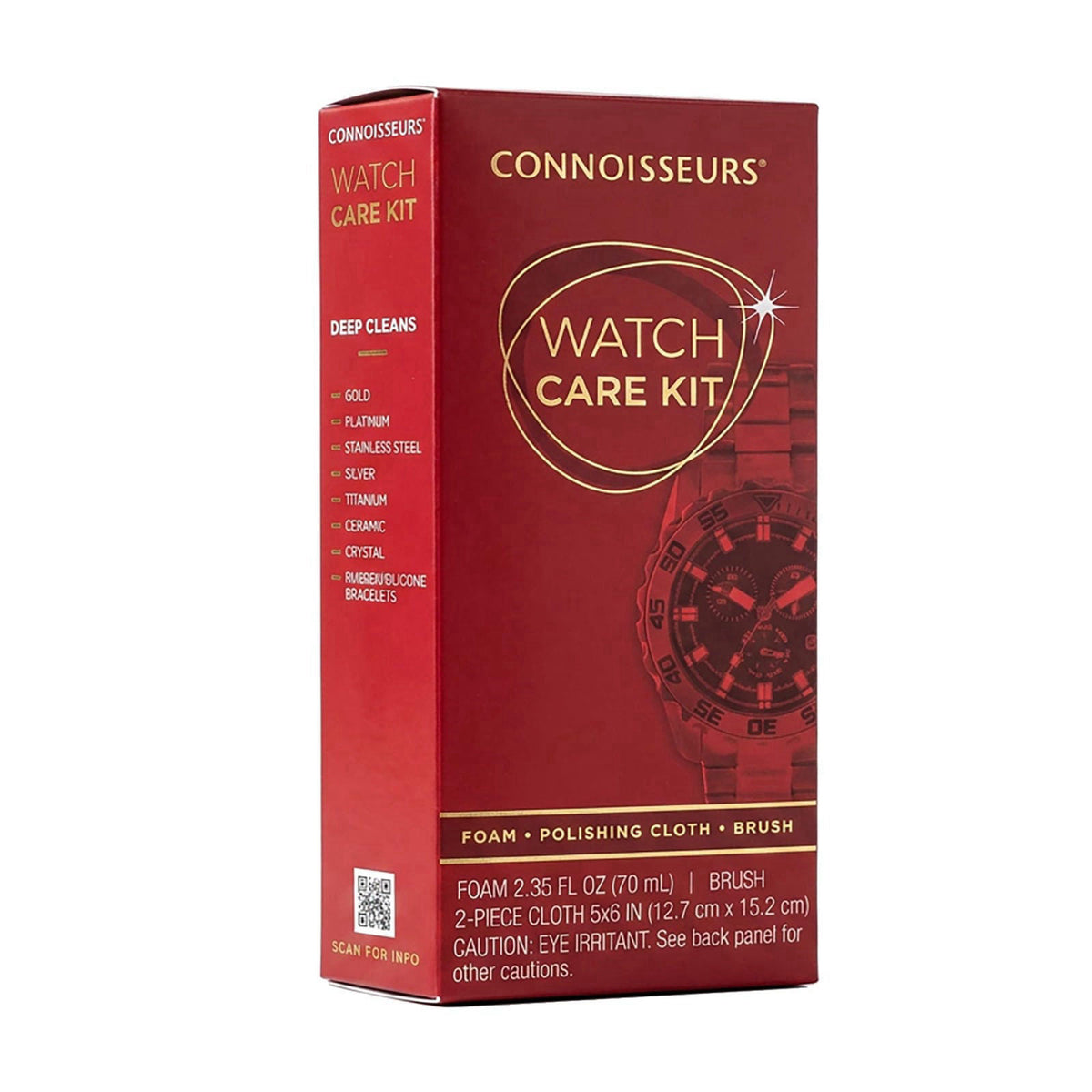 Connoisseurs 3-Piece Watch Cleaning Kit with Foam Cleanser, Brush and Cloth – Non-Toxic, Bergamot, Kit