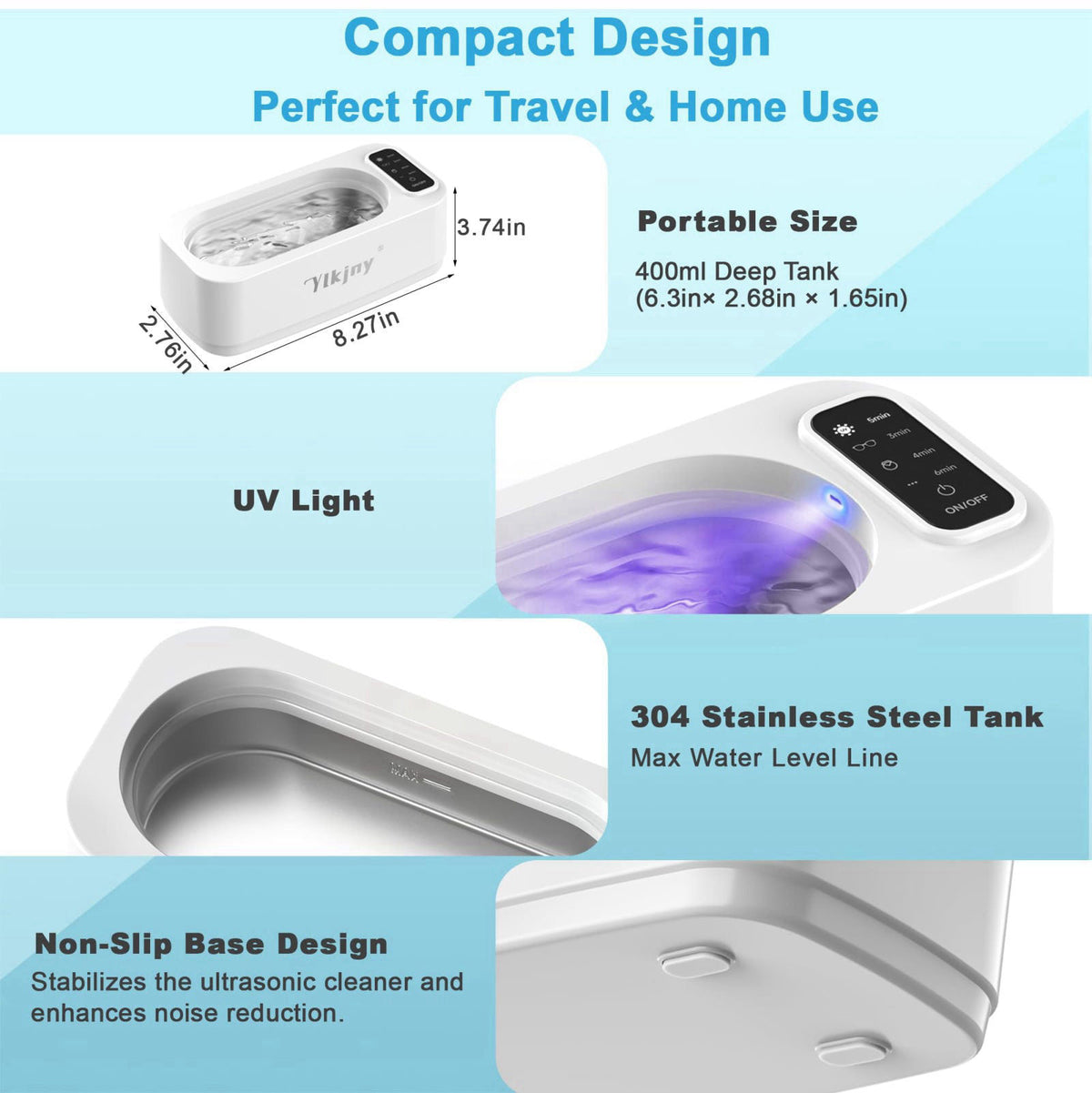 ylkjny 55KHz Ultrasonic Jewelry Cleaner for Jewelry, Eyeglasses& Watches – back view and specifications