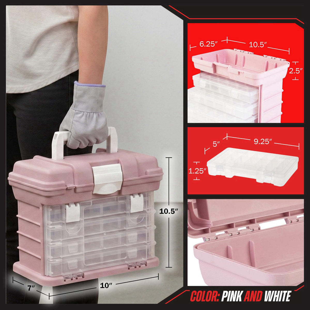 Stalwart Portable Tool Box for Women or Men, Pink – close-up detail