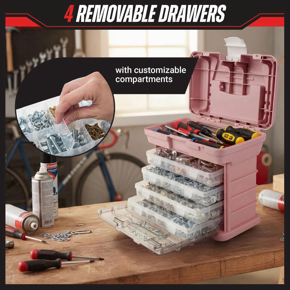 Stalwart Portable Tool Box for Women or Men, Pink – packaging and label