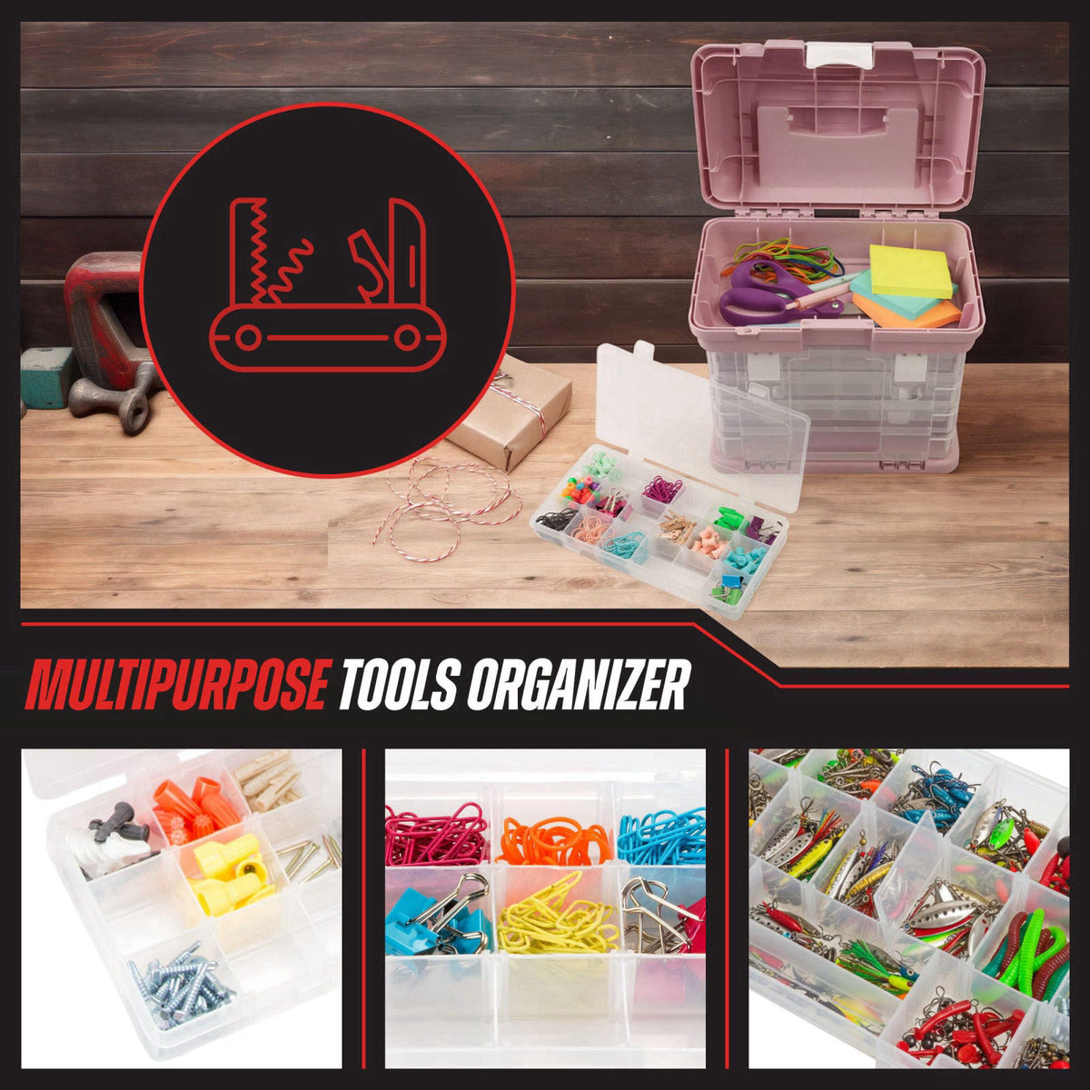 Stalwart Portable Tool Box for Women or Men, Pink – full view