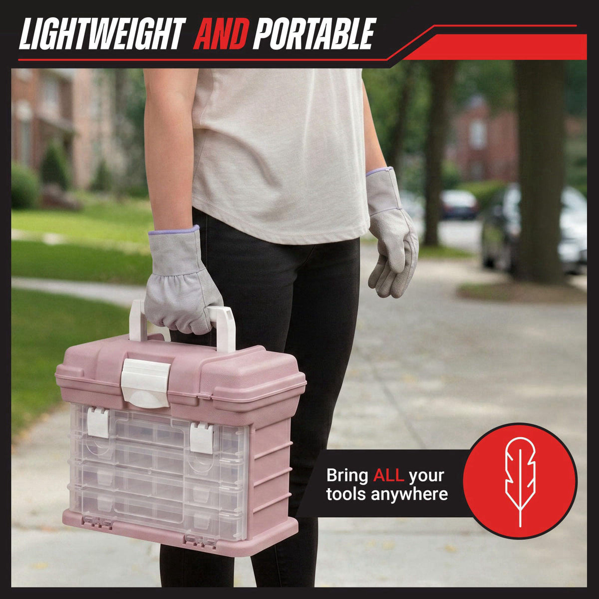 Stalwart Portable Tool Box for Women or Men, Pink – back view and specifications