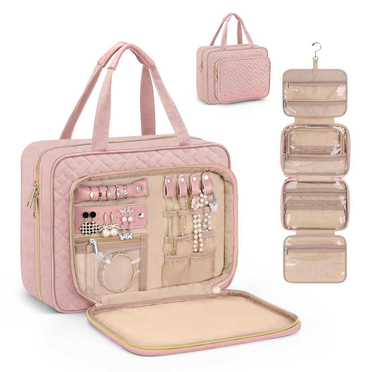 Wedama Toiletry Bag for Women, Hanging Travel Toiletry Bag with Jewelry Organizer Compartment Large Makeup Bag, PVC Wate