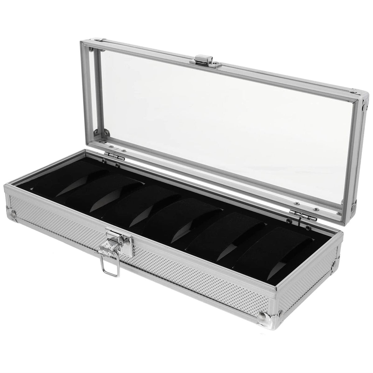 Cabilock Aluminium Watch Storage Box with Window, 6 Slot Silver – Silver, acrylic, EVA, lint