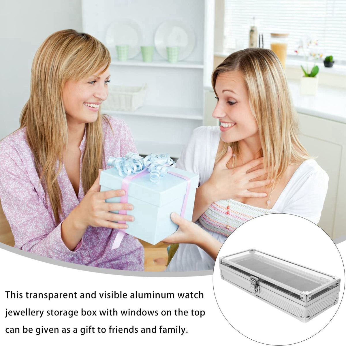 Cabilock Aluminium Watch Storage Box with Window, 6 Slot Silver – alternate angle