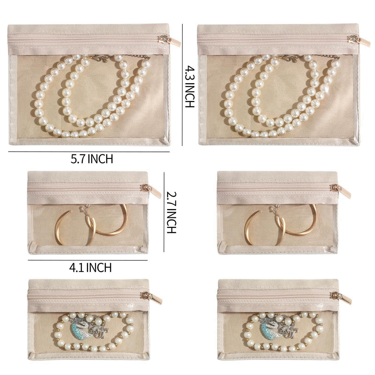 NGVRC Genuine Leather Travel Jewelry Organizer Case with 6 Zipper Bags for Women, Small Mini Portable Jewelry Box for Ri