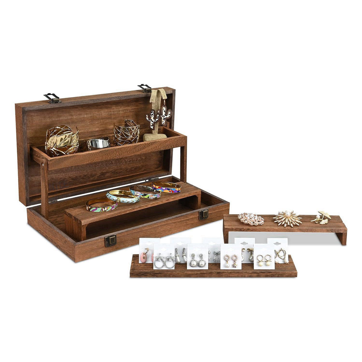 MOOCA 3-Tier Portable Wooden Jewelry Display Risers Carrying Case – product photo (Jewelry Towers)