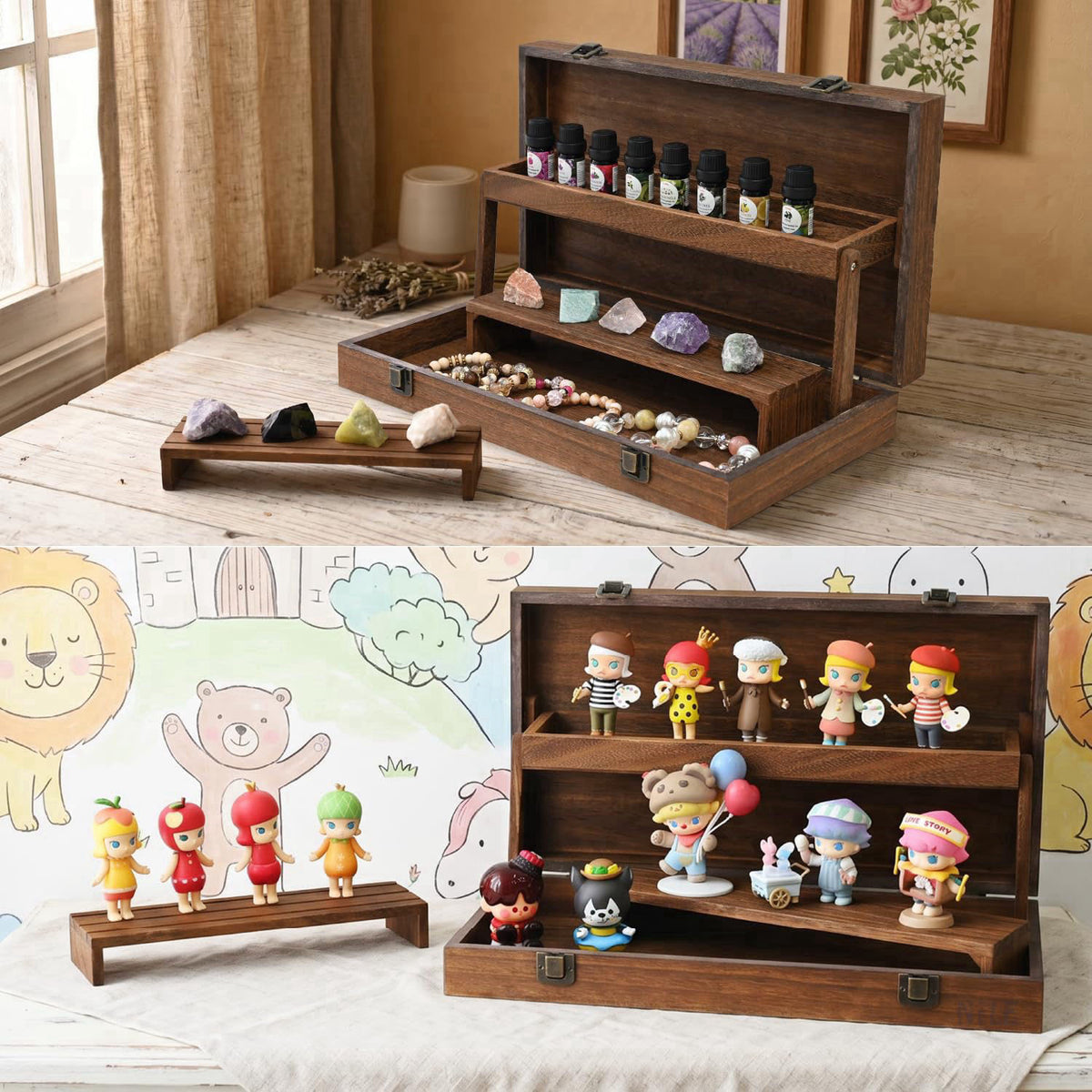 MOOCA 3-Tier Portable Wooden Jewelry Display Risers Carrying Case – alternate angle