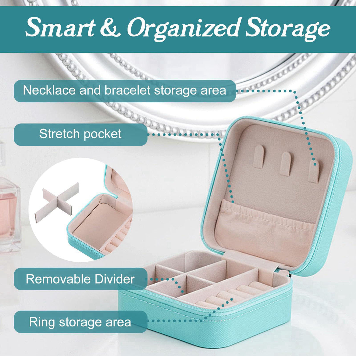 xozeooeu 12 Pack Small Jewelry Boxes for Travel, Blue PU Leather Mini Jewelry Organizer Case with Removable Dividers, Br