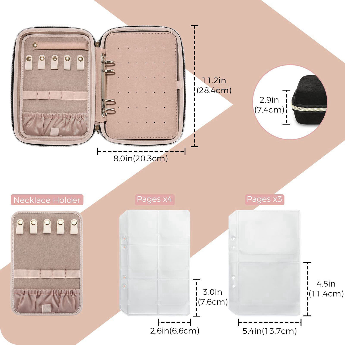 ProCase Large Travel Jewelry Organizer Case, Jewellery Home Storage Book Ring Binder with Clear Pockets for Presentation