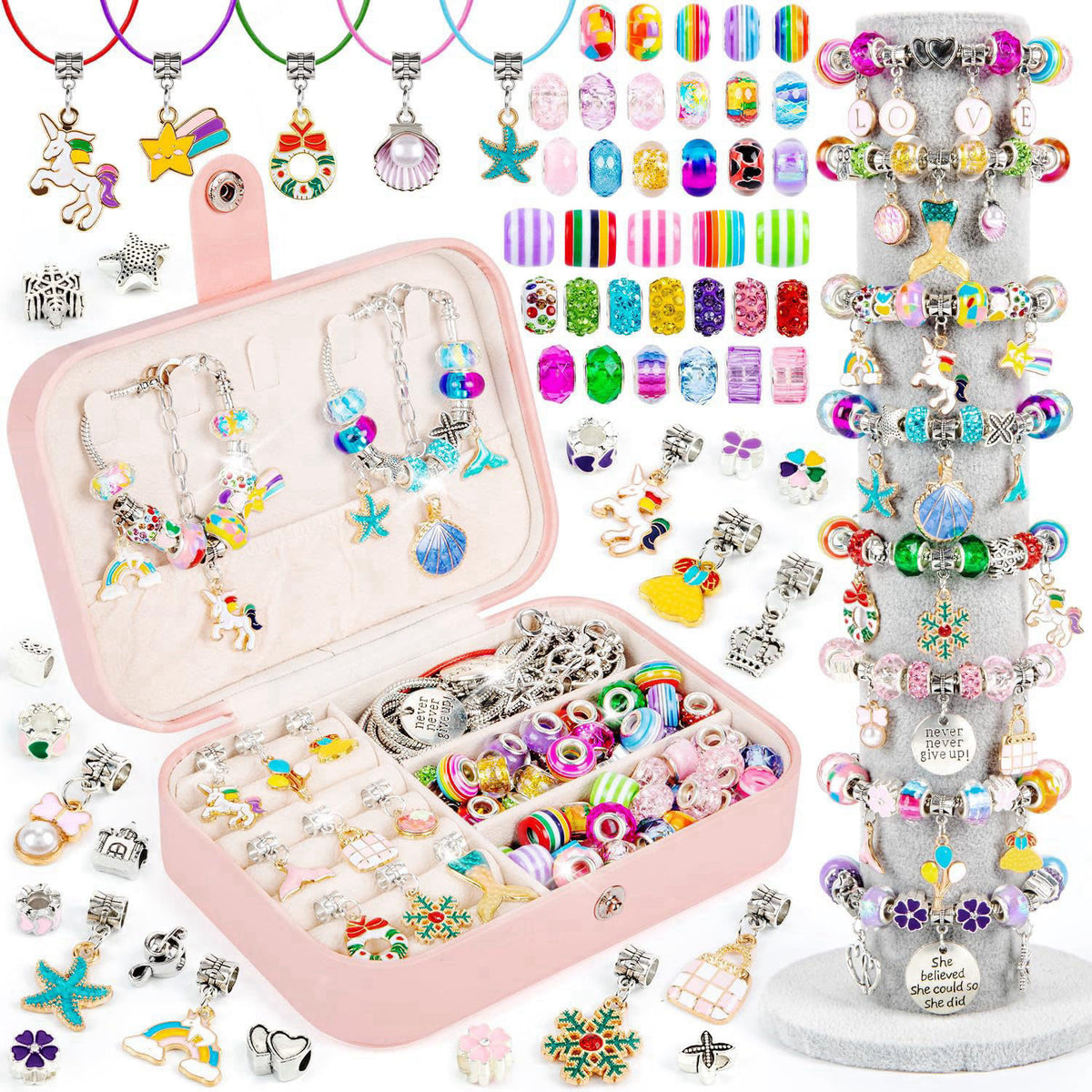 Sofier Jewelry Bracelet Making Kit for DIY Beads Charms Set Teen Gifts – back view and specifications