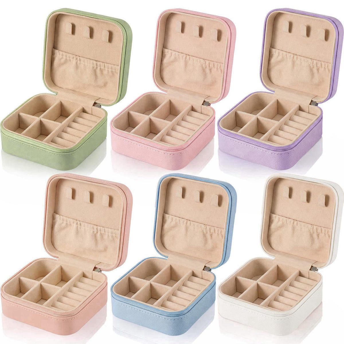 Juinte 6 Pcs Small Jewelry Box, Portable Travel Case PU Leather Organizer – product photo (Jewelry Boxes)