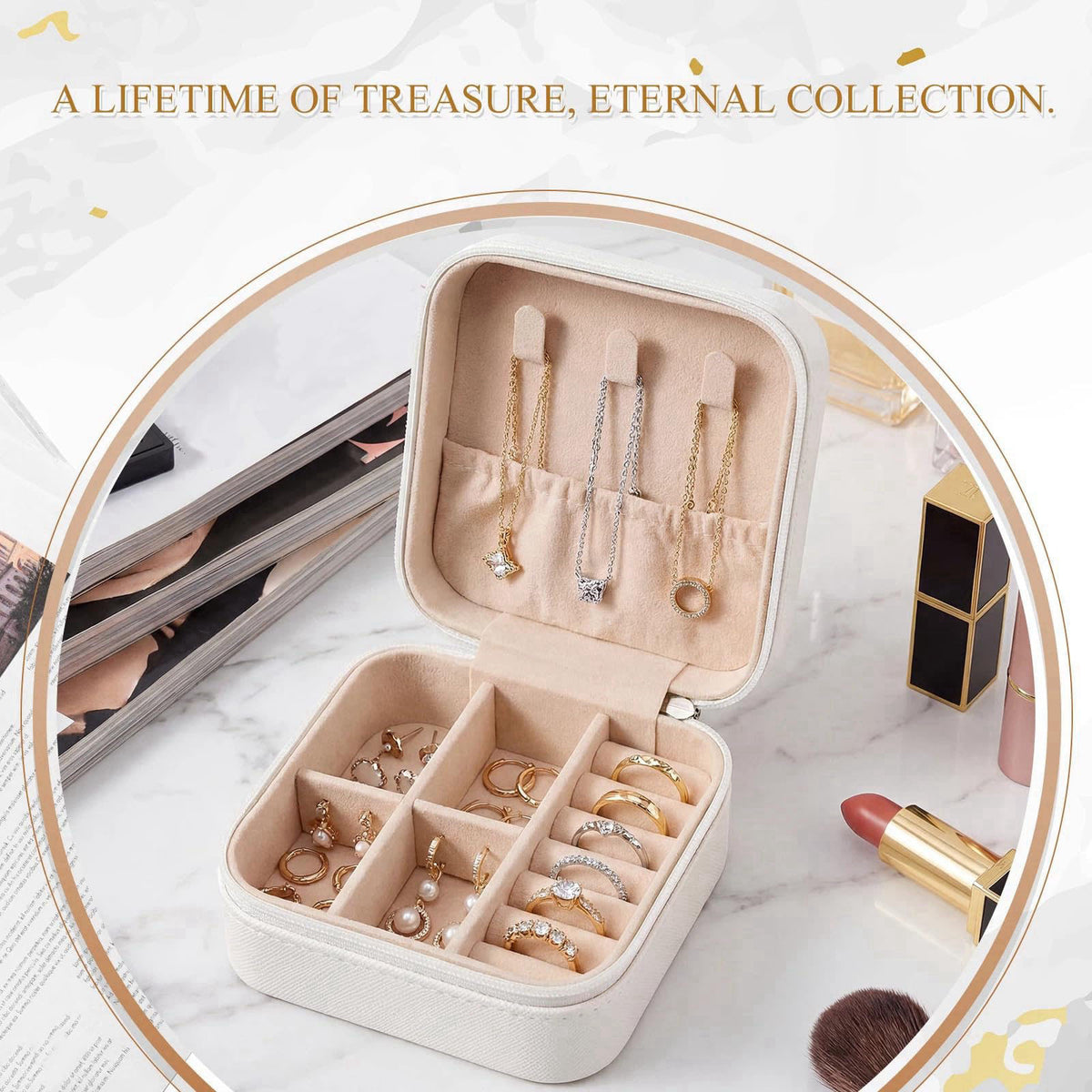 Juinte 6 Pcs Small Jewelry Box, Portable Travel Case PU Leather Organizer – full view