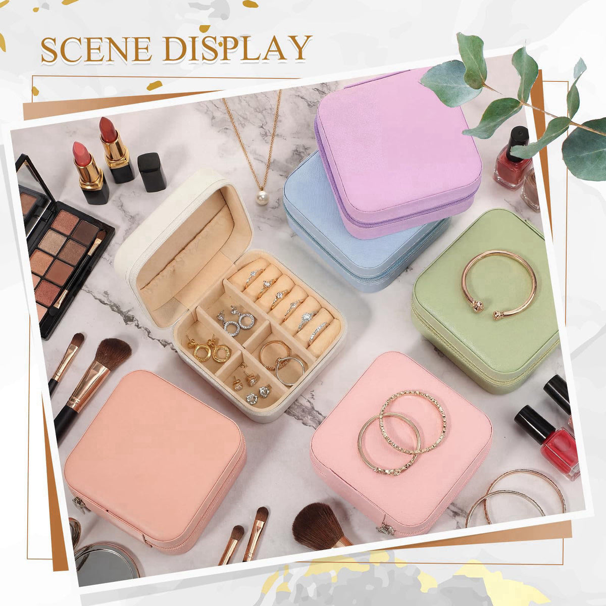 Juinte 6 Pcs Small Jewelry Box, Portable Travel Case PU Leather Organizer – alternate angle
