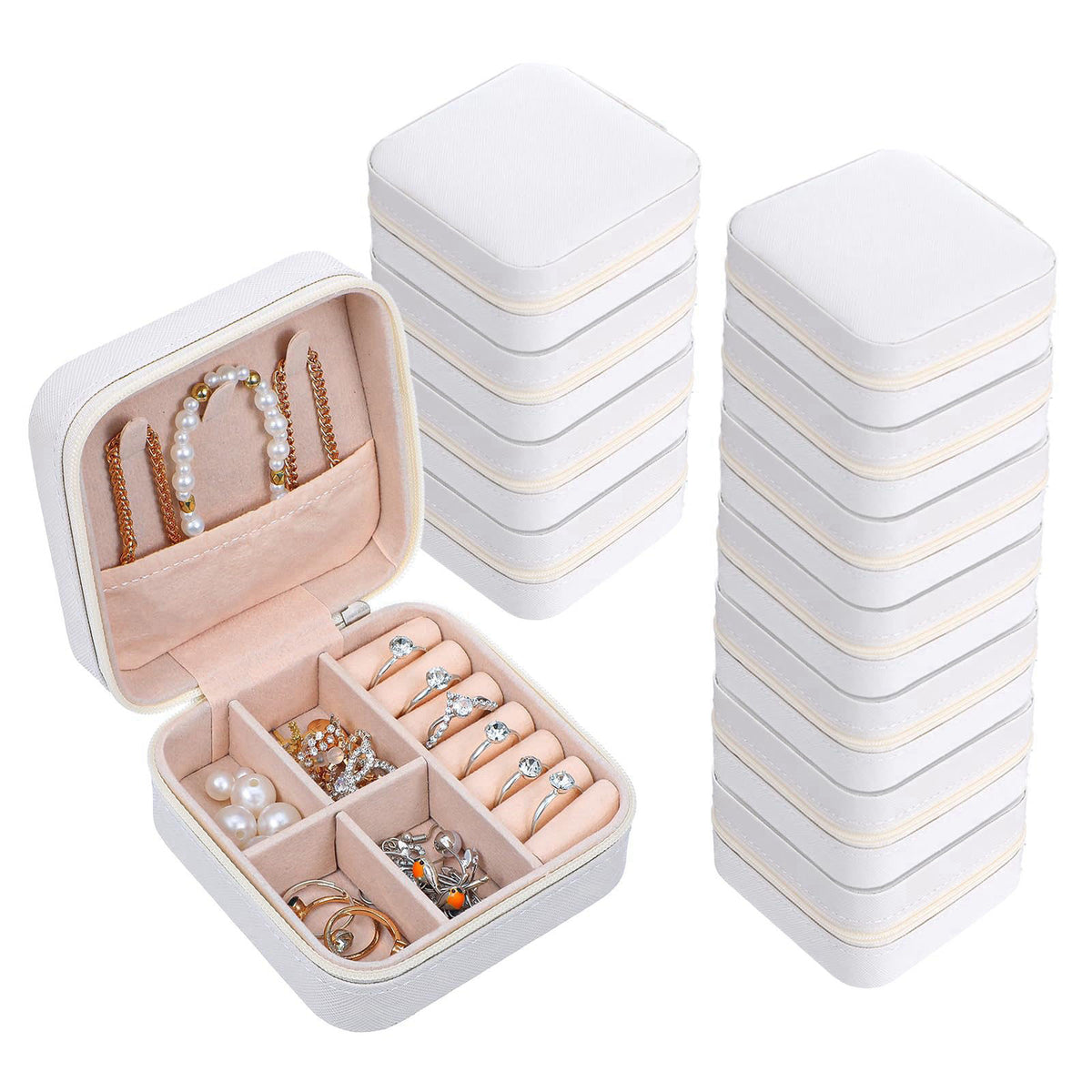 Meyeyaia 12pcs Mini Travel Jewelry Case,White Bridesmaids Proposal Small Jewelry Box Mini Jewelry Organizer,Small PU Lea