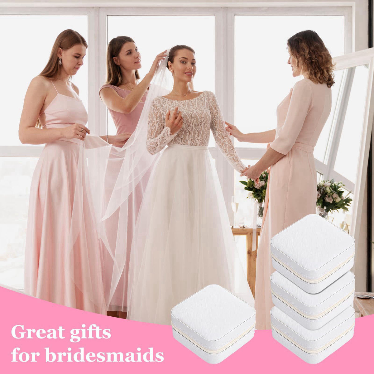 Meyeyaia 12pcs Mini Travel Jewelry Case,White Bridesmaids Proposal Small Jewelry Box Mini Jewelry Organizer,Small PU Lea