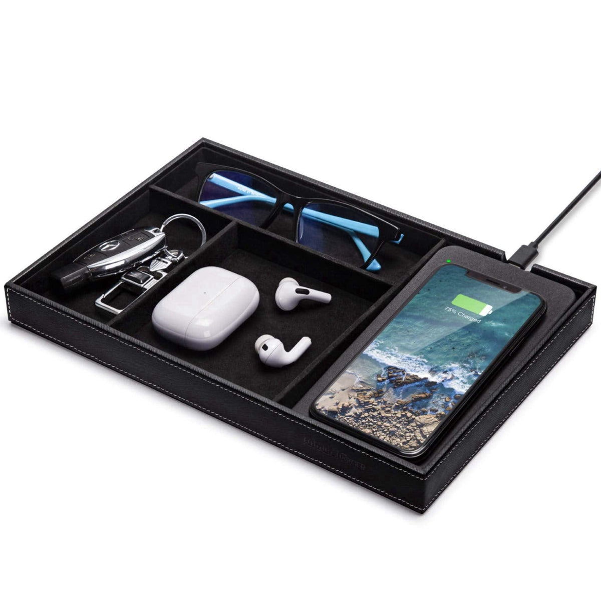 wireless future charger Valet Tray, Built in Wireless Charging Pad, Nightstand Organizer