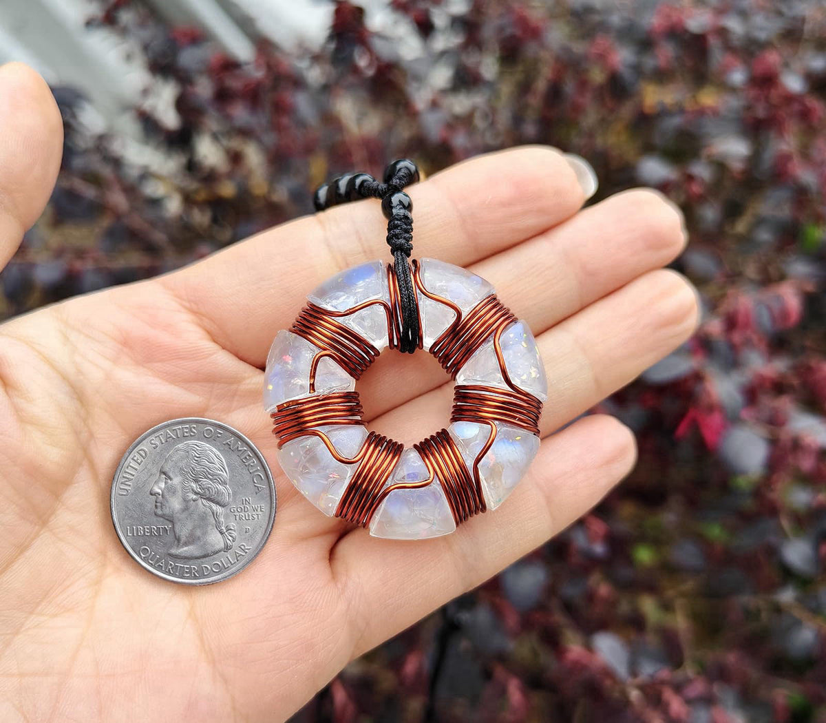 Day Day Up 7 Chakra Orgonite Pendant Necklace - Energy Healing Crystal Stone Pendant with Copper Wire Coil, Handmade Yog