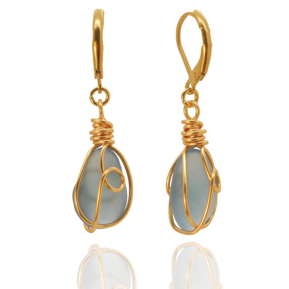 PEPELUALI Handmade Sea Glass Wire Wrap Drop Earrings Jewelry ，Beach Earrings, Summer Gift, Ocean Jewelry Inspirational G