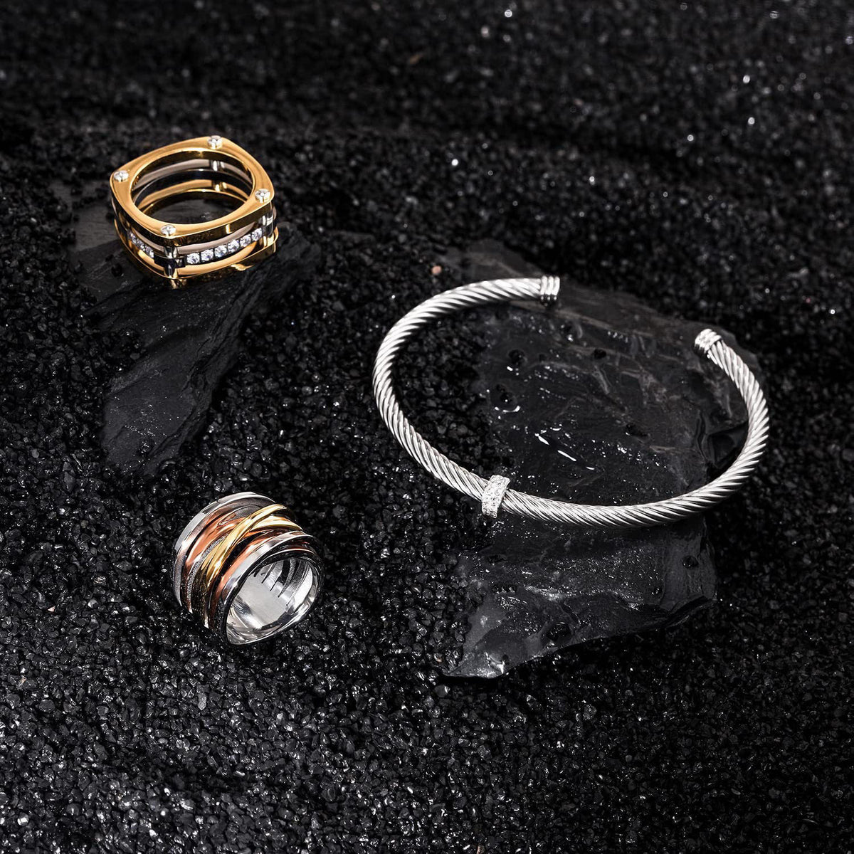 WISTIC Gold Bracelet Bangle for Women Silver Mixible Cable Wire Cuff Twisted Chunky Polished Bracelet For Men Stainless 
