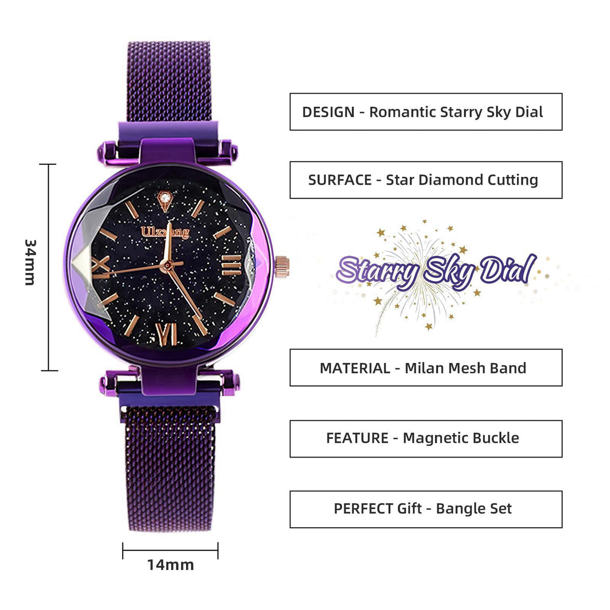 FUNGORGT Luxury Quartz Starry Sky Dial Ladies Wrist Watches,Magnetic Mesh Band Watch and Bracelet Set… – close-up detail