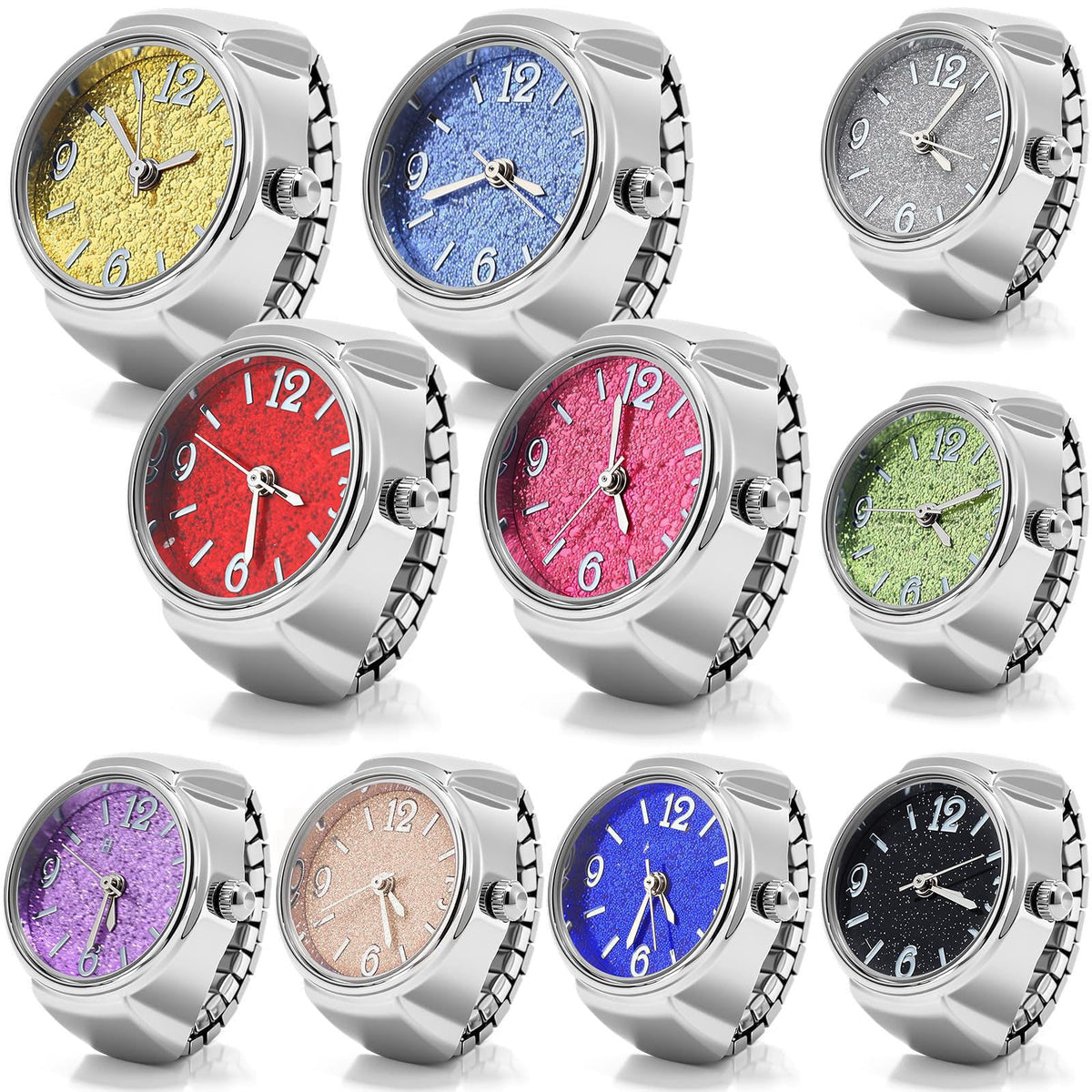 Landical 10 Pcs Finger Watches for Women Men – Multicolor