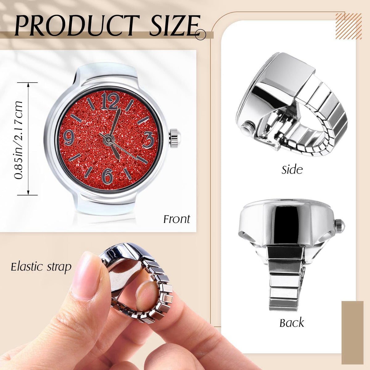 Landical 10 Pcs Finger Watches for Women Men – close-up detail in Multicolor