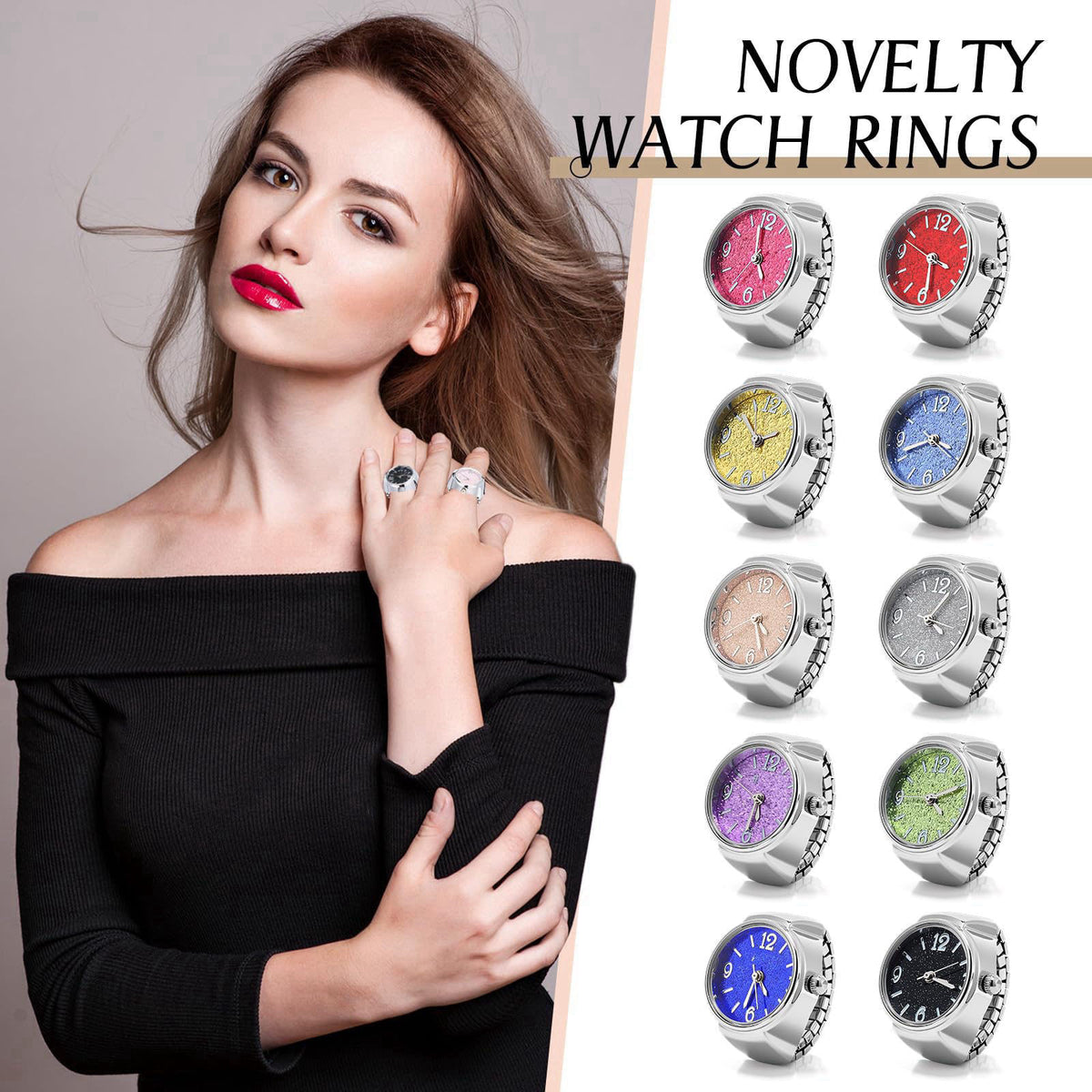 Landical 10 Pcs Finger Watches for Women Men – full view