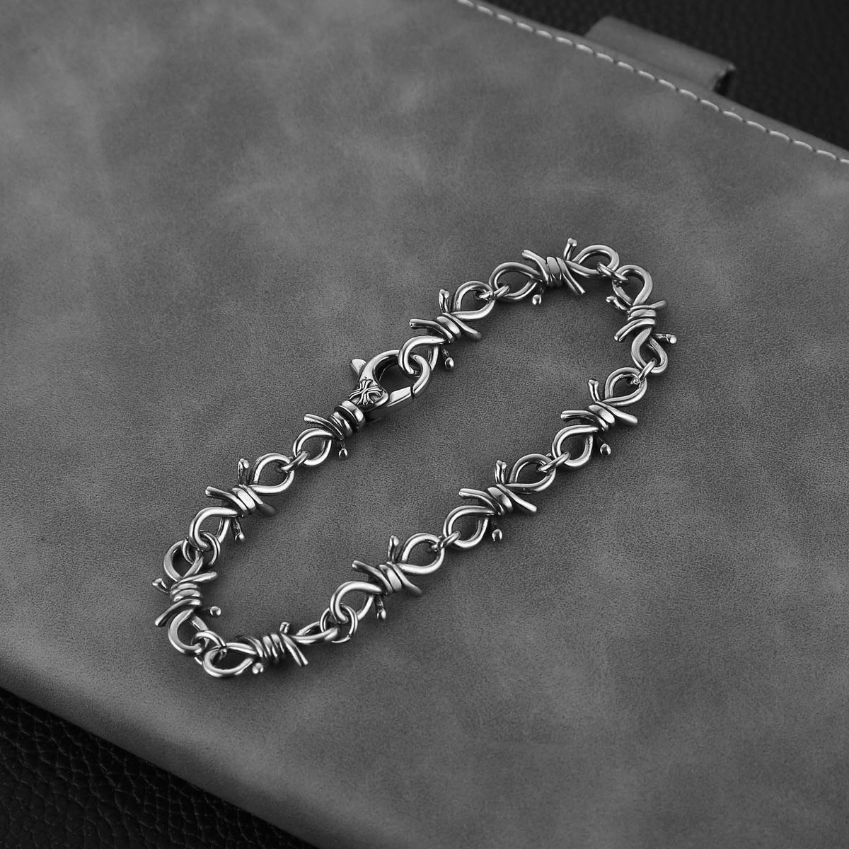 HZMAN Barbed Wire Bracelet for Men Biker Gothic Punk Stainless Steel Link Bracelet Jewelry Gift – back view and specific