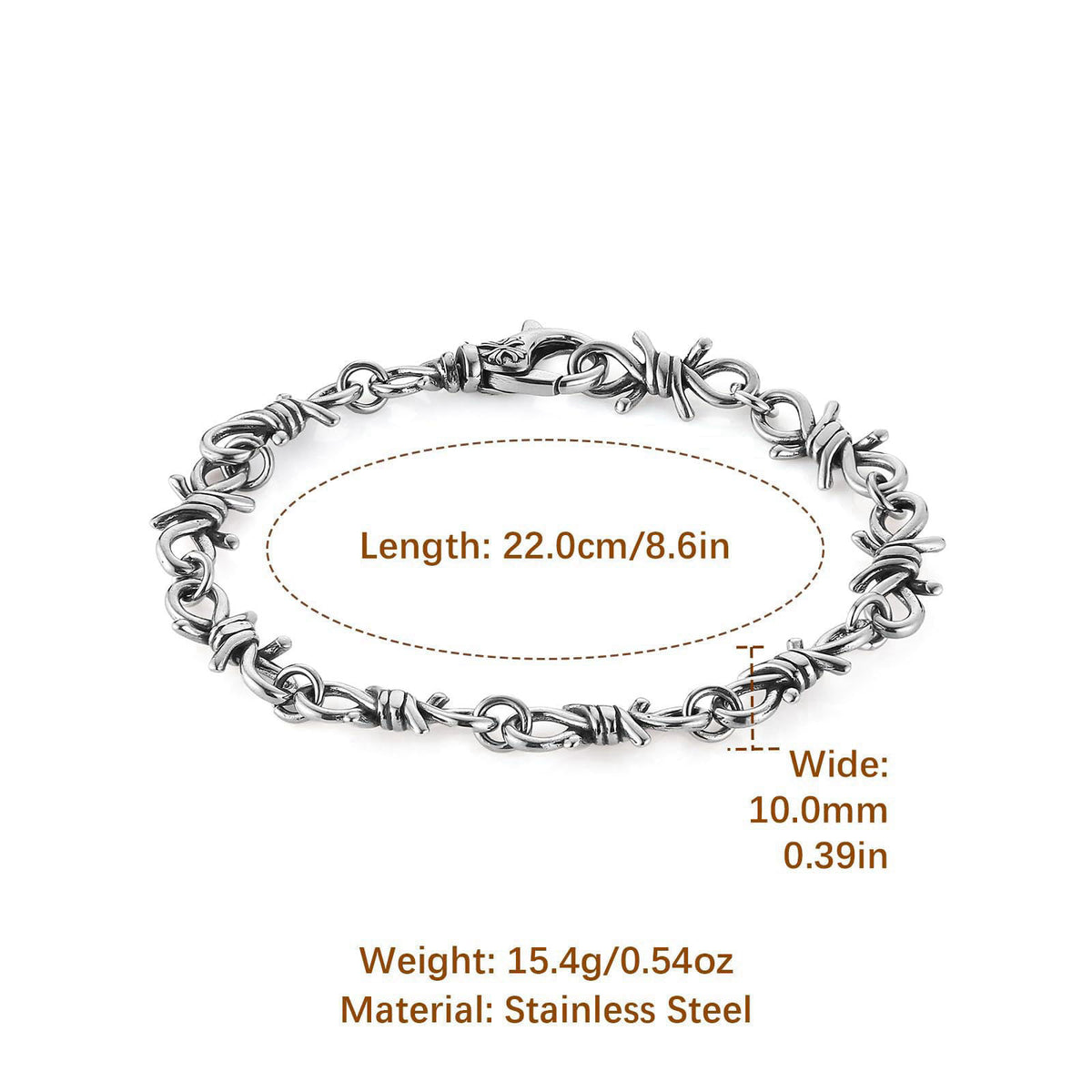 HZMAN Barbed Wire Bracelet for Men Biker Gothic Punk Stainless Steel Link Bracelet Jewelry Gift – alternate angle
