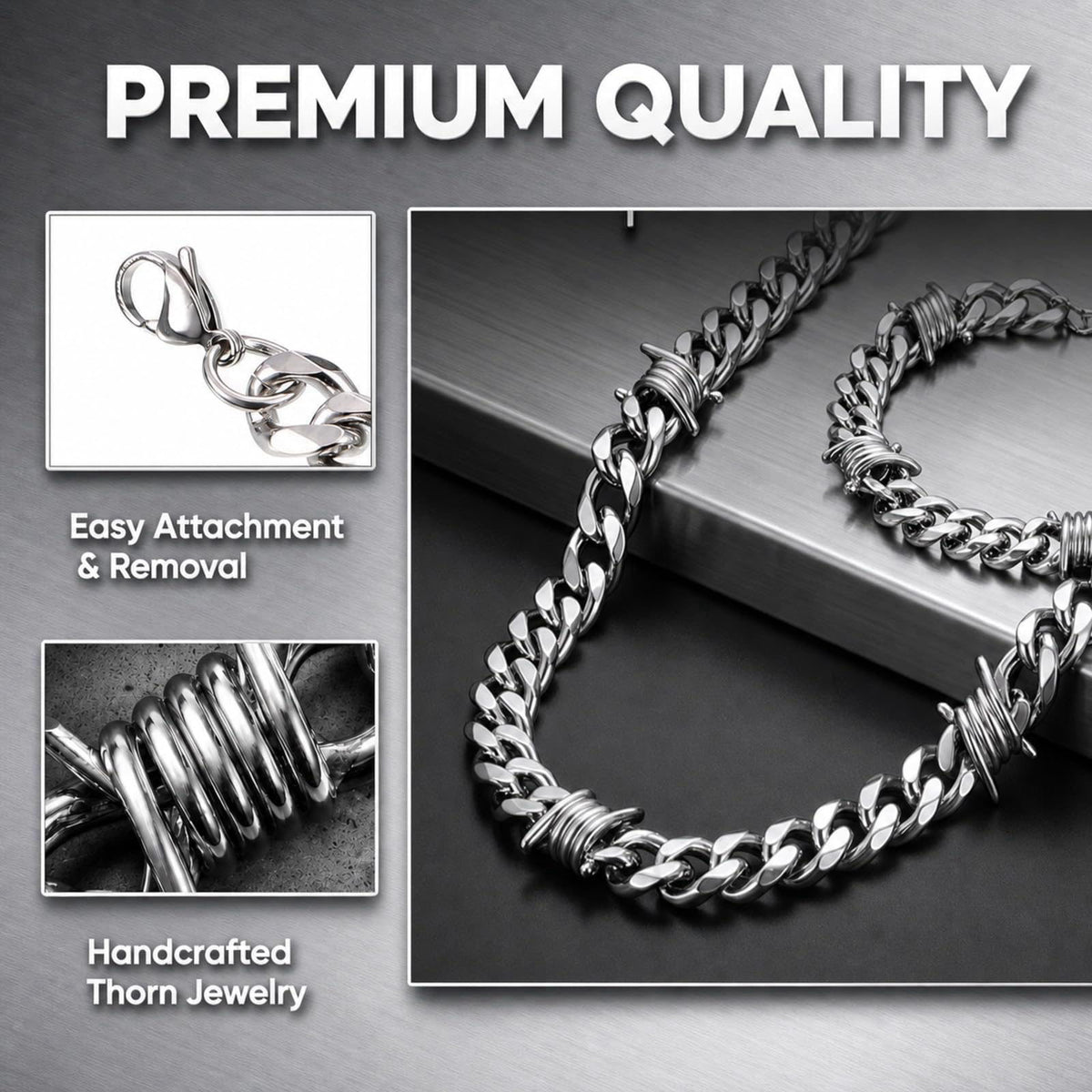 Kigeli Barbed Wire Necklace and Bracelet Set with Jewelry Box, 9mm – packaging and label