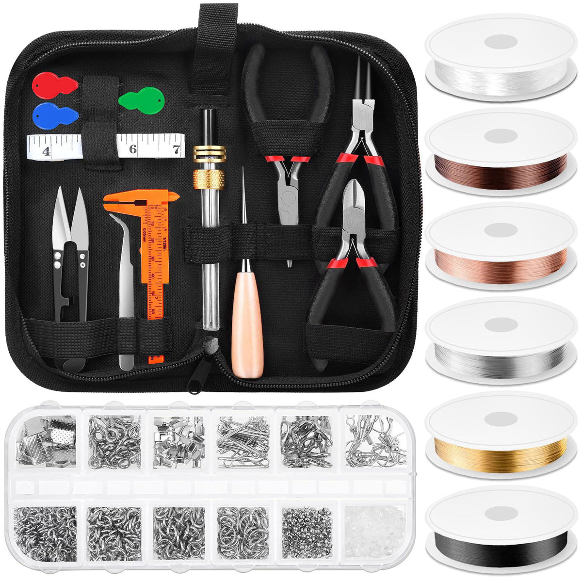 Thrilez Wire Wrapping for Jewelry Making, Repair and Beading Supplies Kit with Craft Ring Wire, Tools, Pliers and Jewelr