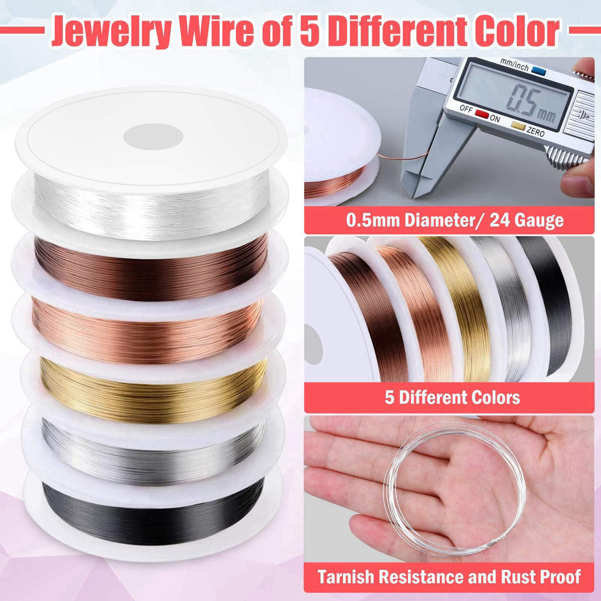 Thrilez Wire Wrapping for Jewelry Making, Repair and Beading Supplies Kit with Craft Ring Wire, Tools, Pliers and Jewelr