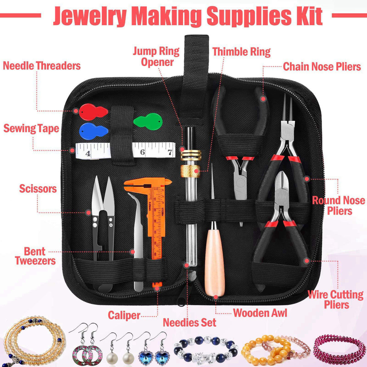 Thrilez Wire Wrapping for Jewelry Making, Repair and Beading Supplies Kit with Craft Ring Wire, Tools, Pliers and Jewelr