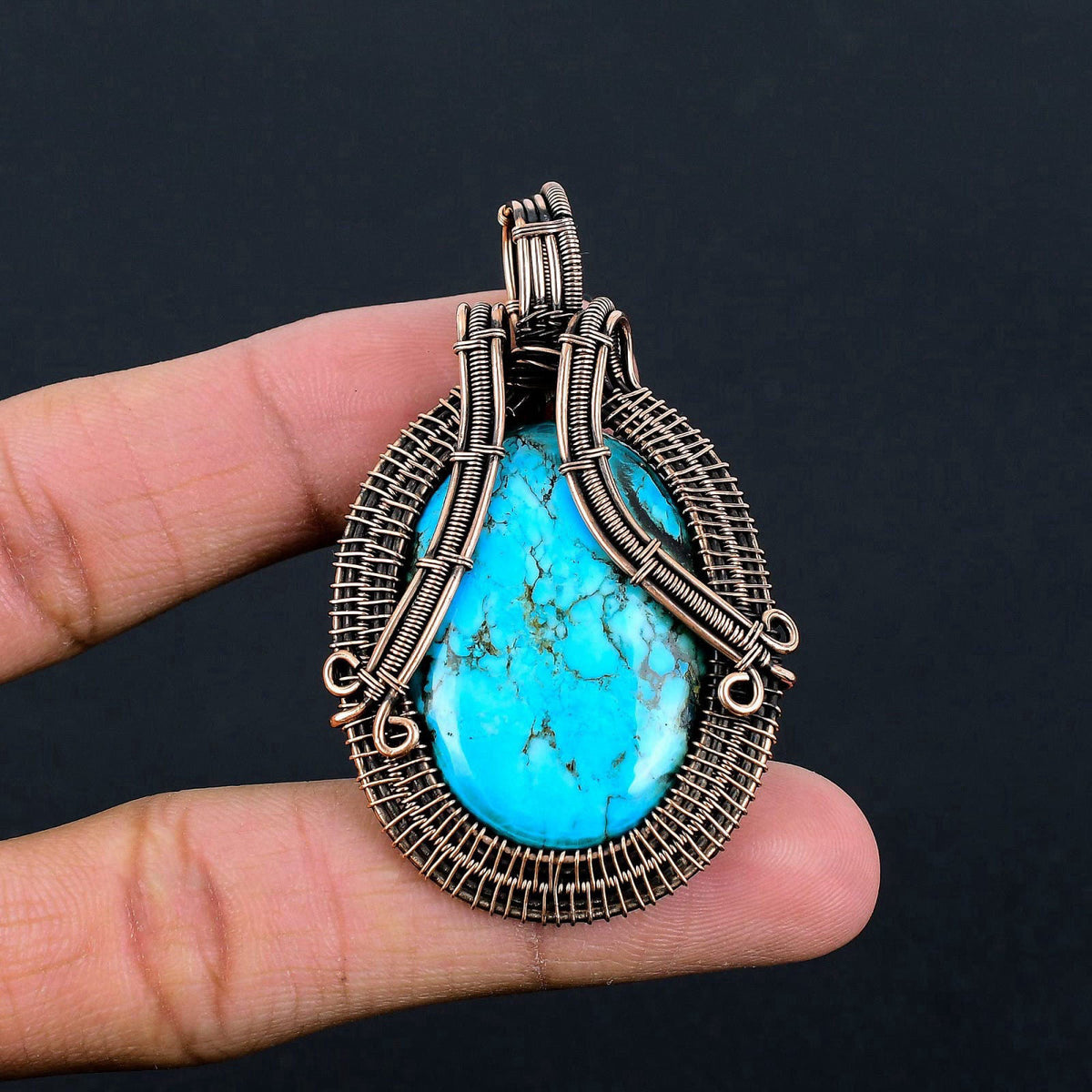 Copperie Natural Gemstone Pendant Copper Wire Wrapped Jewelry Necklace – close-up detail