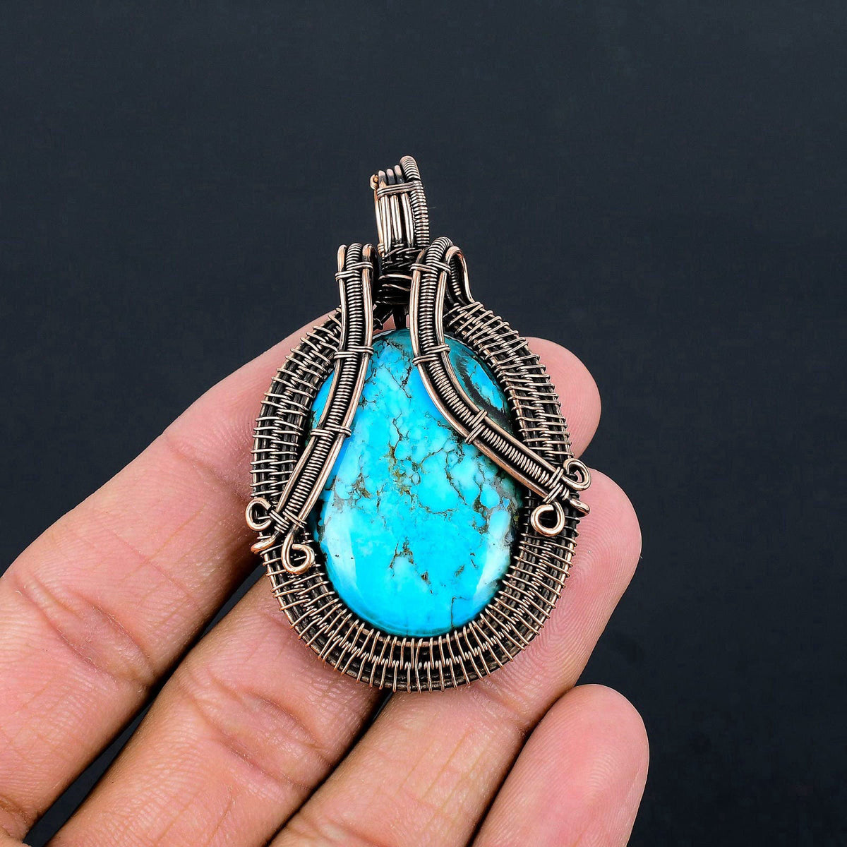 Copperie Natural Gemstone Pendant Copper Wire Wrapped Jewelry Necklace – back view and specifications