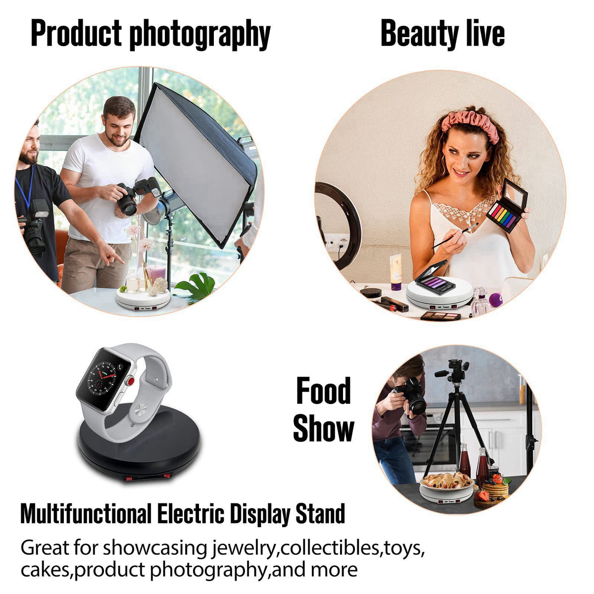 JAYEGT Motorized Rotating Display Stand with LED Light , 10 inch /55lbs Load, 360° Electronic Turntable Display Stand fo