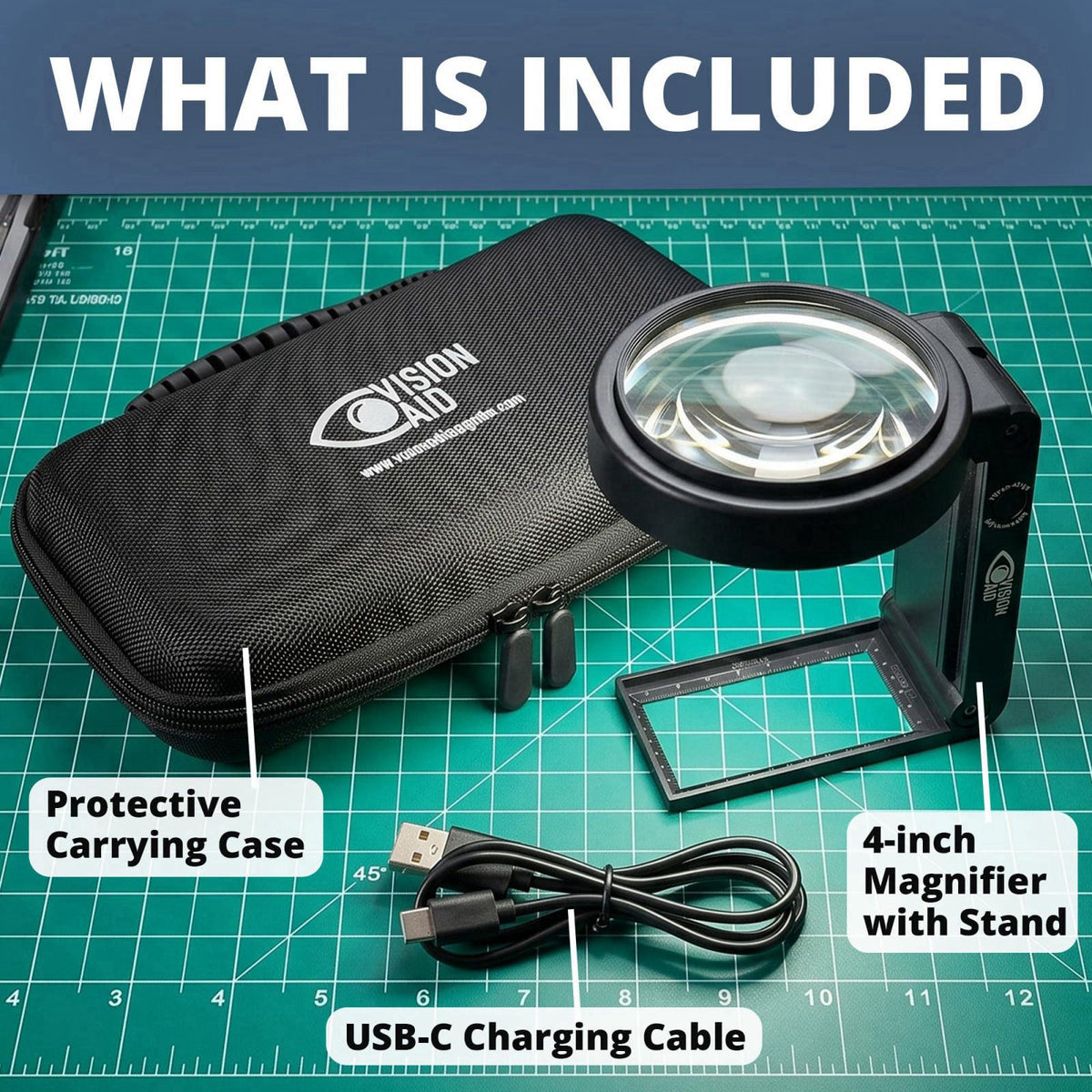 Vision Aid 30X 10X Hands-Free Magnifying Glass with Stand, USB Rechargeable LED Light, Storage Case | Handheld Magnifier