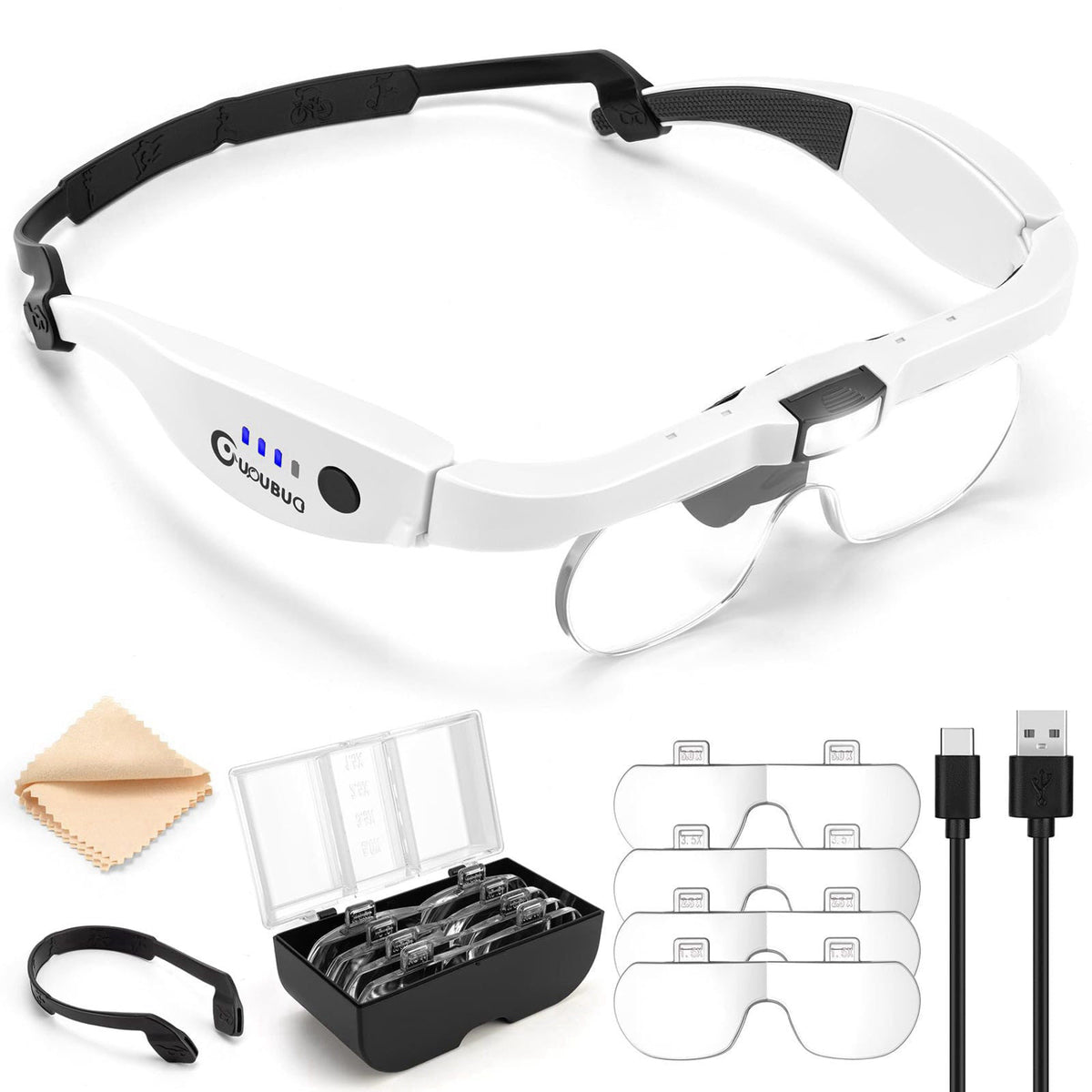 GUOUBUO Magnifying Glass with Light, 1.5X-5.0X Magnifying Glasses 4 Lenses – product photo (Magnifiers)