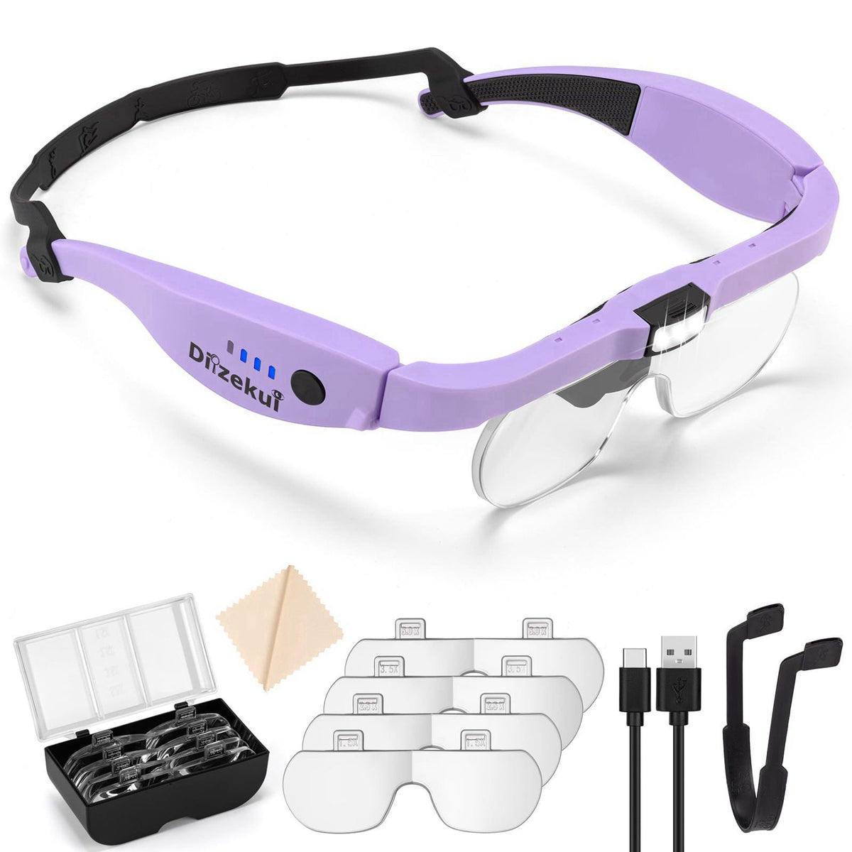 Dilzekui Magnifying Glass w/Light,1.5X-5X Magnifying Glasses Acrylic Lenses – Purple, Acrylic