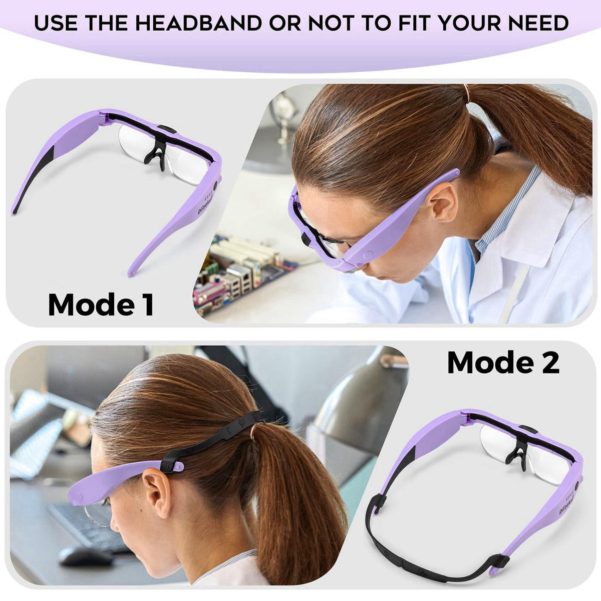 Dilzekui Magnifying Glass w/Light,1.5X-5X Magnifying Glasses Acrylic Lenses – back view and specifications